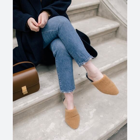 NWT Jenni Kayne Shearling Mules Natural Beige Tan Sz 38 US 7